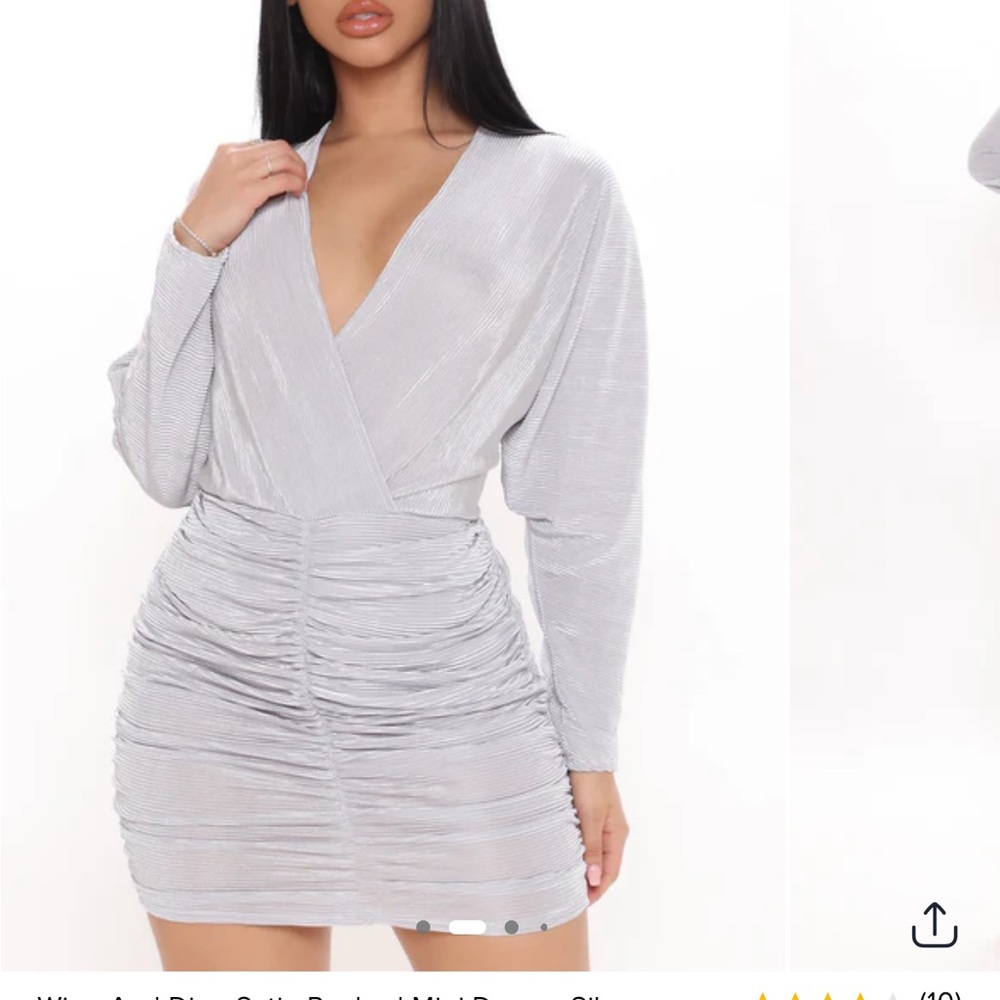Fashion Nova Gray Ruched Bodycon Dress V-Neck